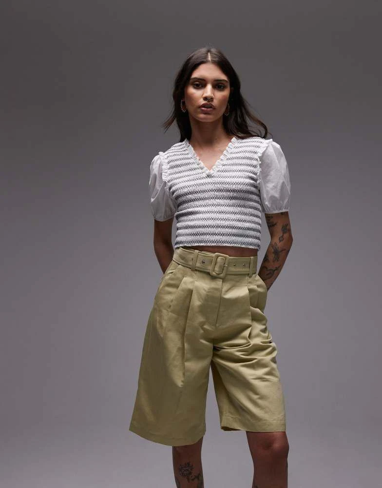 & Other Stories & Other Stories linen blend longline bermuda shorts with belt  in buttermilk yellow 1
