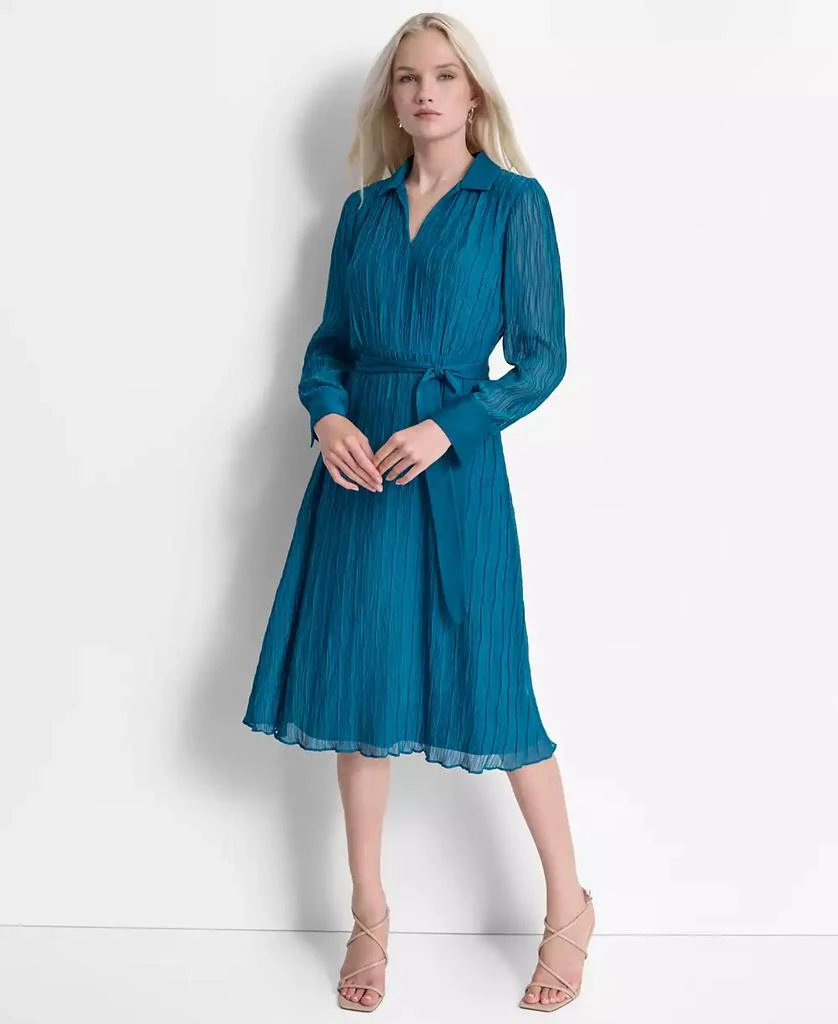 DKNY Women's Crinkle Polo-Collar Tie-Waist Dress 1