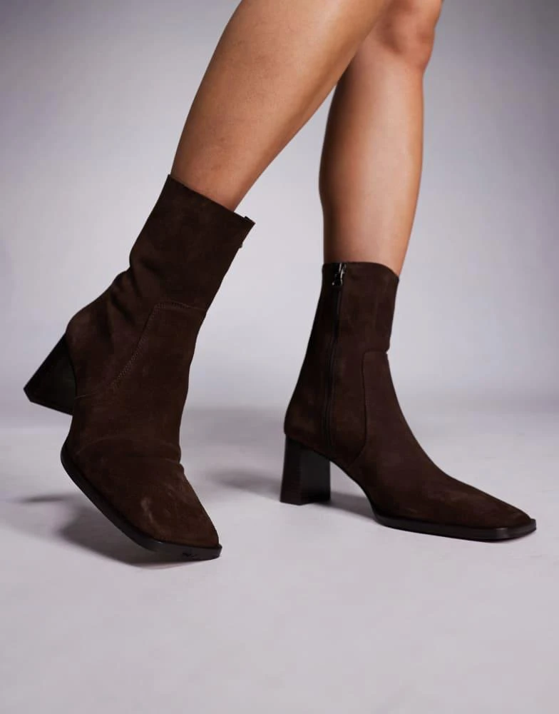 ASOS ASOS DESIGN Ramona suede square toe heeled ankle boots  display picture 1