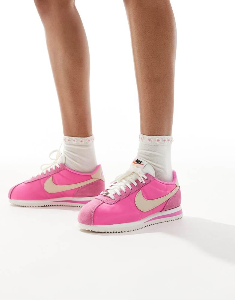 nike cortez trainers in pink nylon