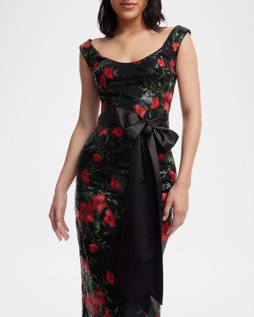 Dress the Population Black Label Francine Floral-Embroidered Sequin Midi Dress 5