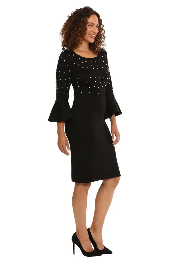 London Times Faux Pearl Appliqué Bell Sleeve Dress 4