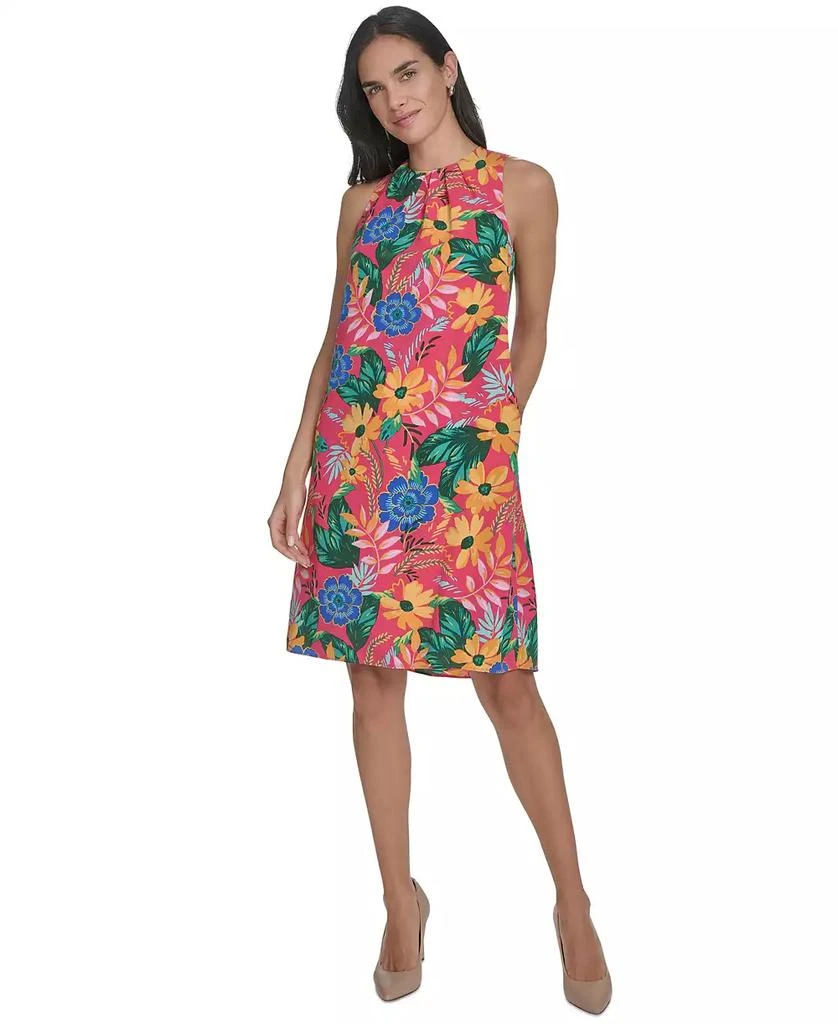 Shop Petite Floral Sleeveless Jewel-Neck Shift Dress on Sale at