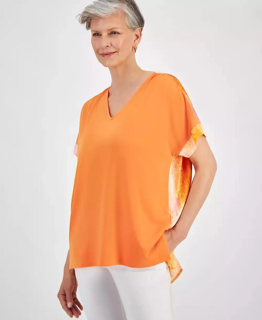 JM Collection Women's Mixed-Media Short Sleeve Top, Created for Macy's 3