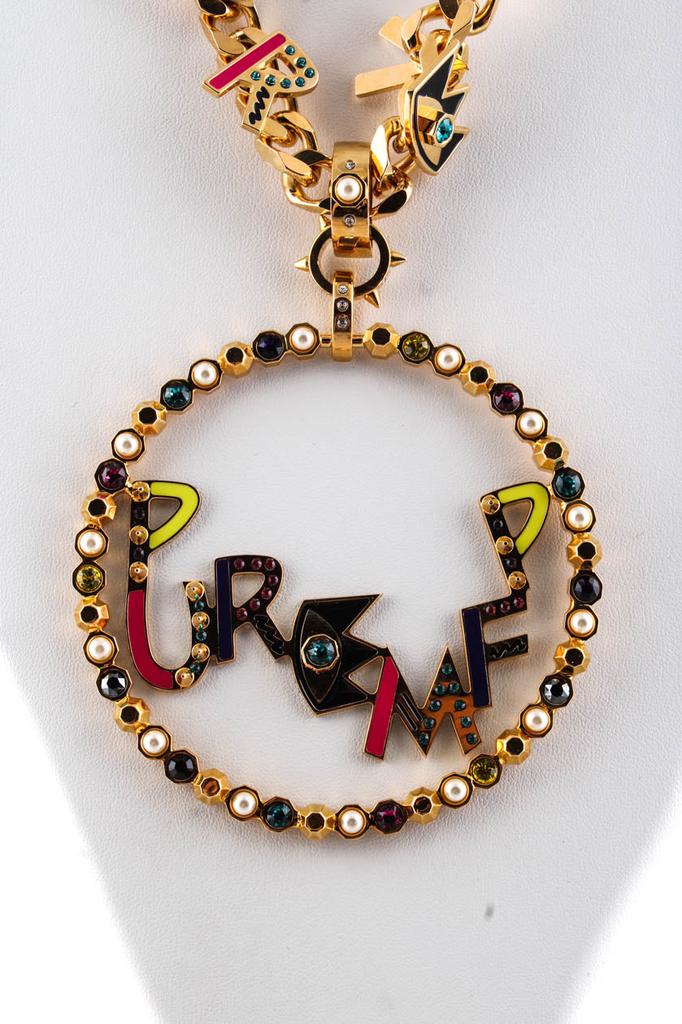 MARIA FRANCESCA PEPE Gold Tone Crystal Pure MFP Forever Jumbo Pendant Necklace