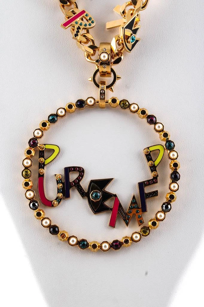 MARIA FRANCESCA PEPE Gold Tone Crystal Pure MFP Forever Jumbo Pendant Necklace 1