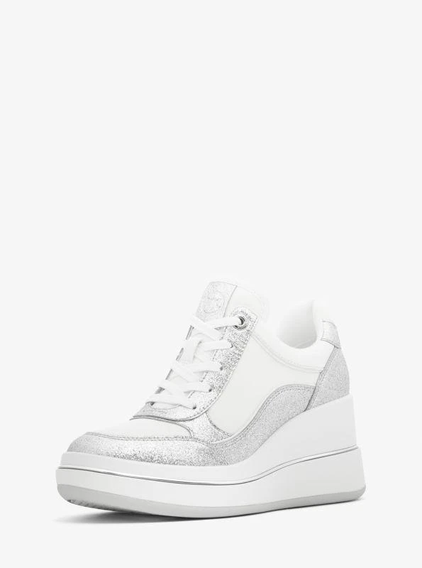 Michael Kors Emmy Glitter Embellished Leather Wedge Trainer 2