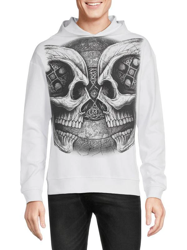 Heads or Tails Rhinestone Skull Pullover Hoodie 1