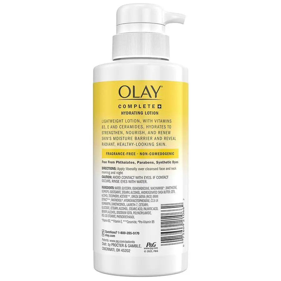 Olay Complete + Hydrating Lotion, 3-in-1 Nourishing Face Moisturizer for All Skin Types Fragrance Free 3