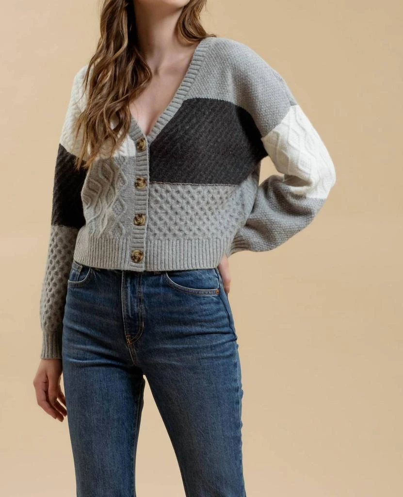 Blu Pepper Blu Pepper - Patchwork Cable Knit Cardigan 1