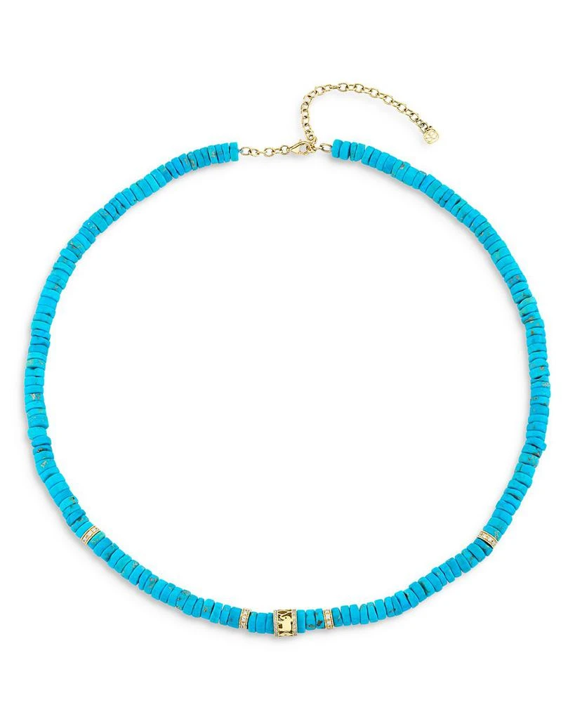 Sydney Evan 14K Yellow Gold Turquoise 
Diamond Lucky Rondelle Beaded Necklace 1