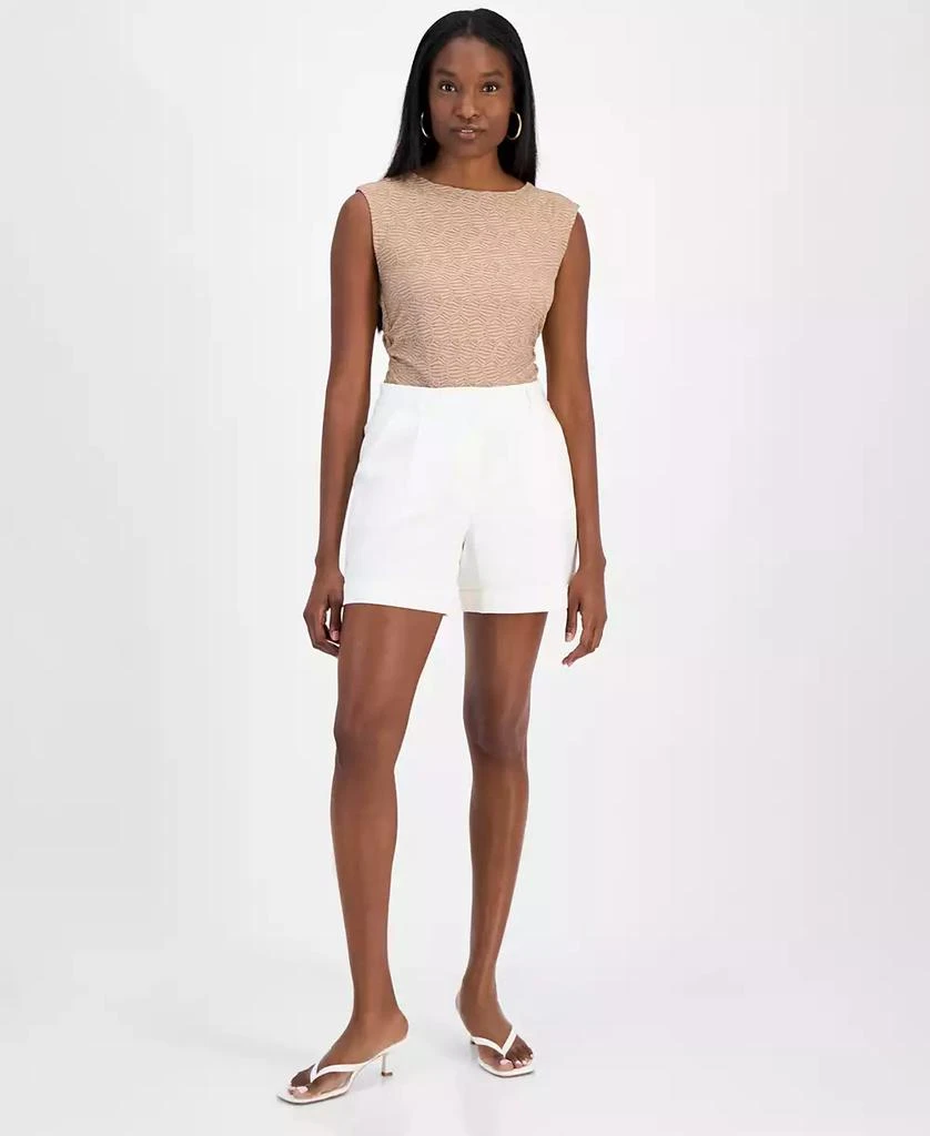 Bar III Women's Cuffed Linen-Blend Pleat-Front Shorts, Exclusively at Macy's 1