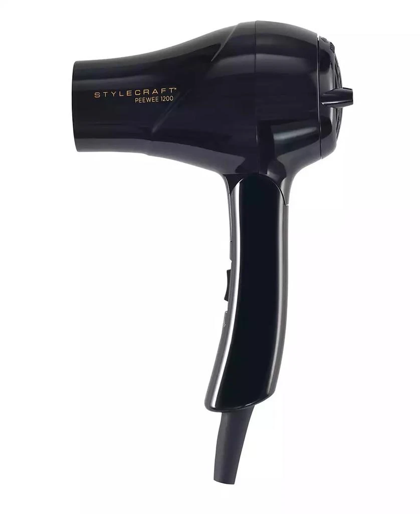 StyleCraft Professional Peewee 1200 Folding Handle Dual Voltage Compact Travel Hair Dryer with Nozzle, Diffuser, and Travel Bag 1