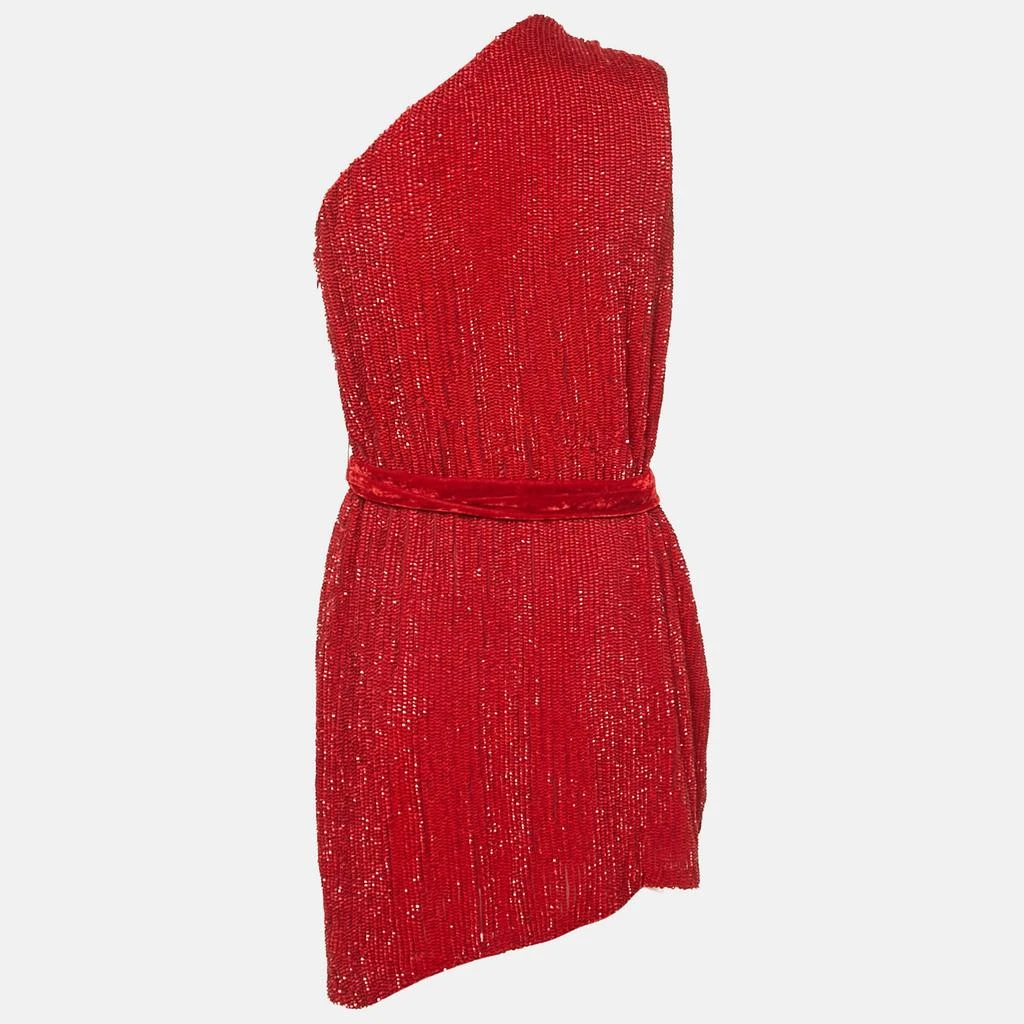 retrofête Retrofete Dark Red Sequin Belted One-Shoulder Mini Dress S 2