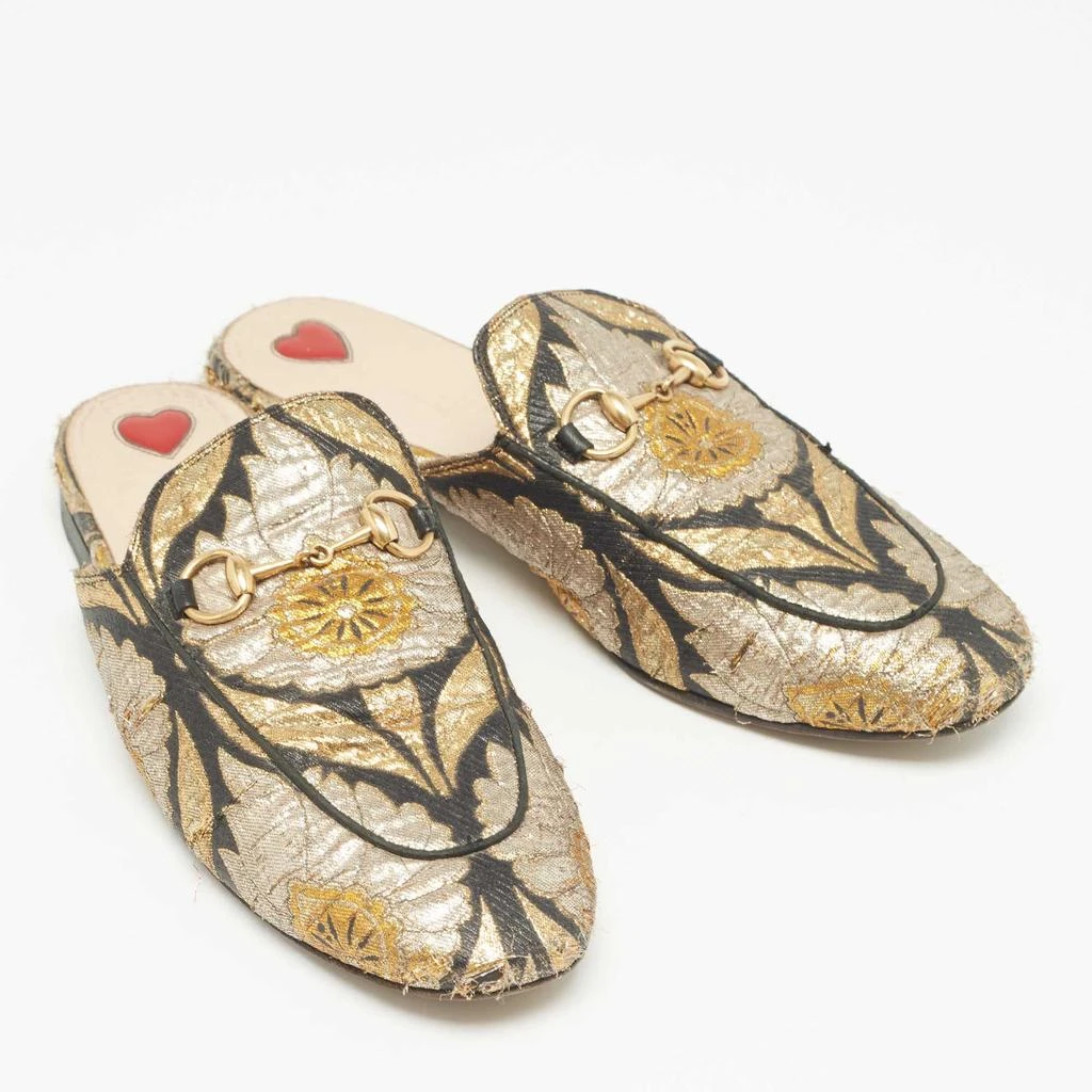 Gucci Gucci Black/Gold Brocade Fabric Princetown Flat Mules Size 37 4