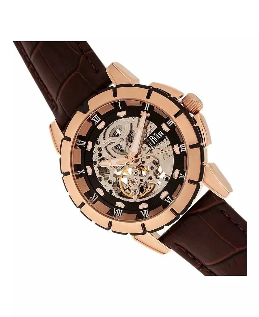 Reign Philippe Automatic Rose Gold Case, Black Dial, Genuine Brown Leather Watch 41mm 3