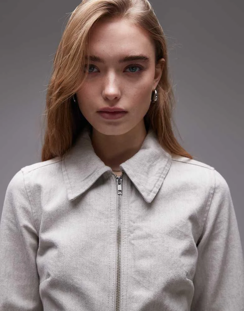 Topshop Topshop denim zip through shirt dress in ecru 2