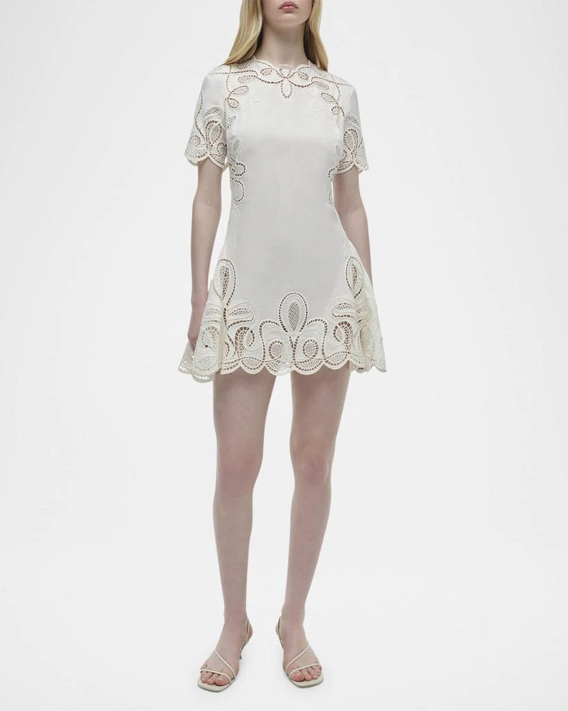 SIMKHAI Morrigan Embroidered Short-Sleeve Mini Dress 1