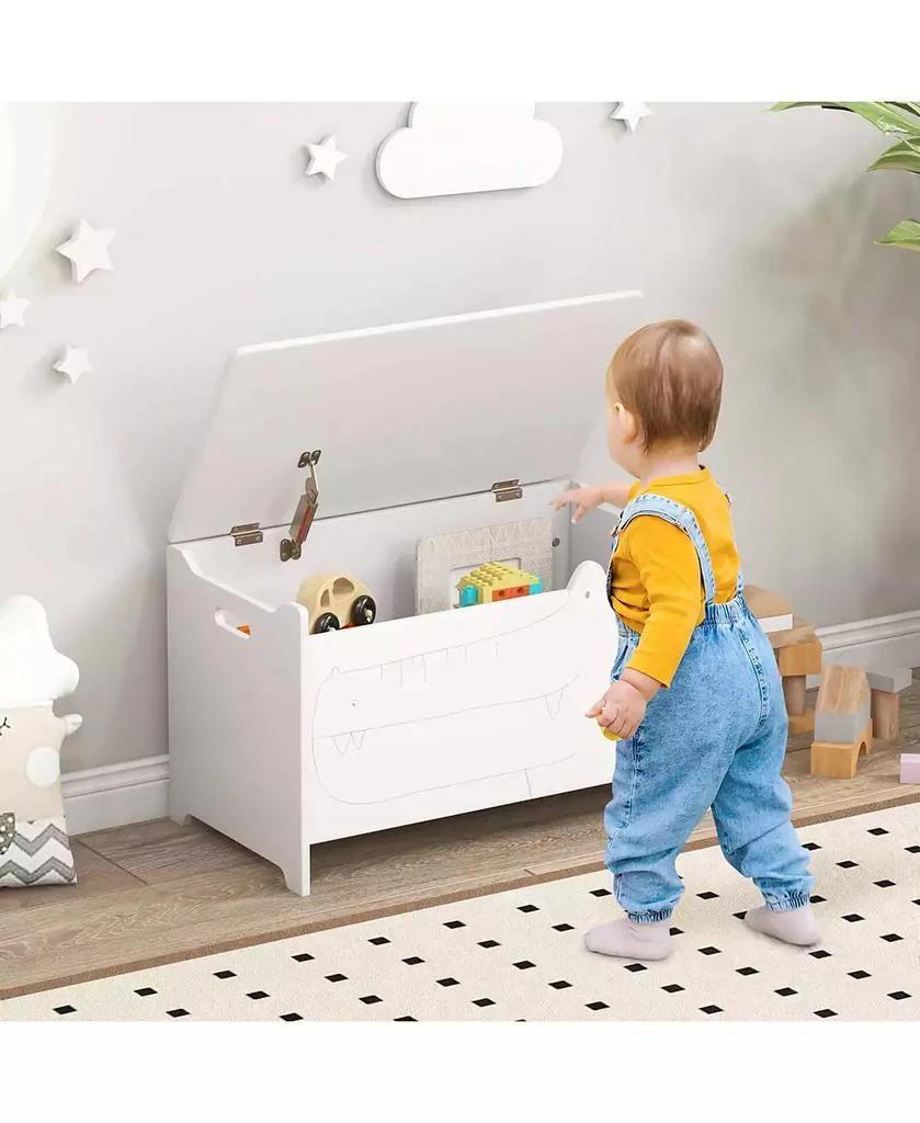 Costway Kids Toy Box with Safety Hinge Wood Storage Chest Flip-Top Storage Organizer 3