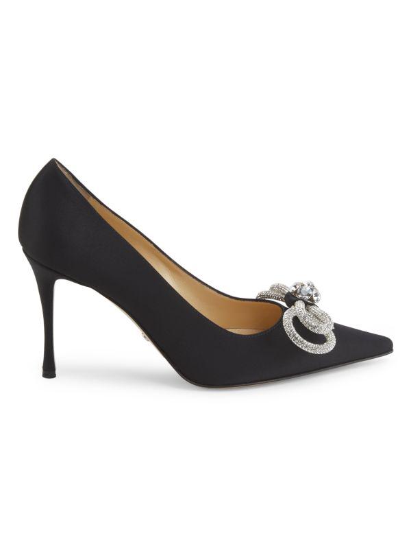 Mach & Mach 90MM Rhinestone Embellished Bow Satin Pumps
