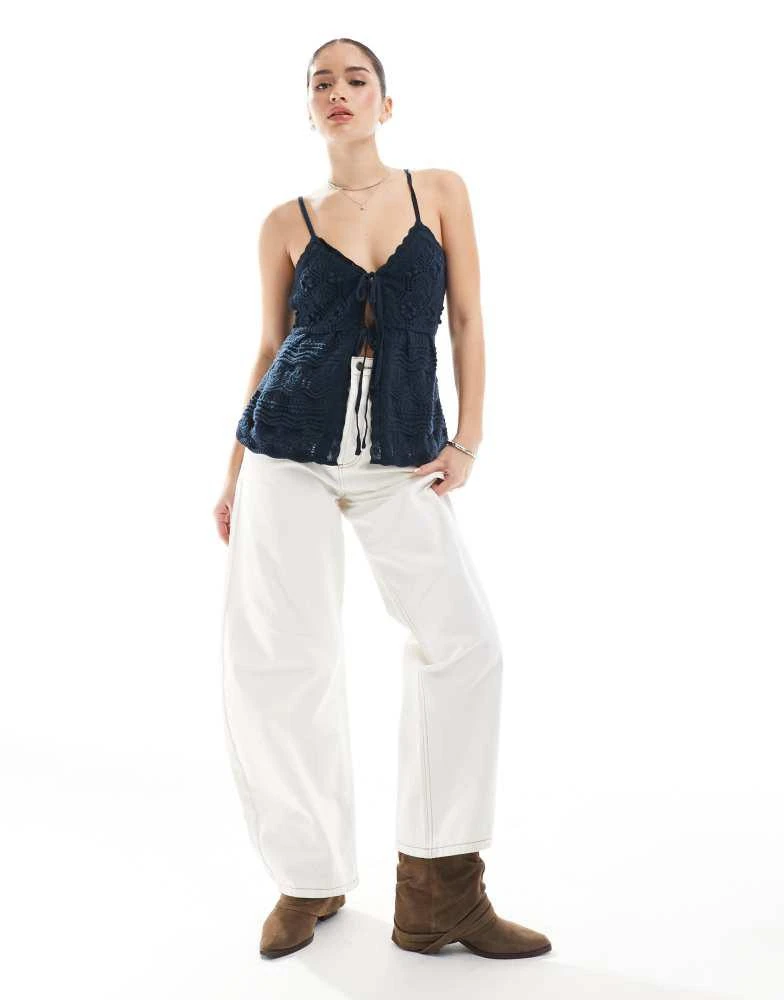 HOLLISTER Hollister tie front crochet top in navy 4