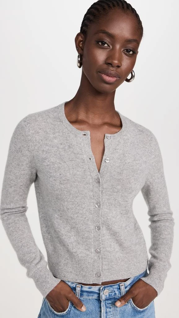 White  Warren Cashmere Essential Crew Neck Cardigan 1