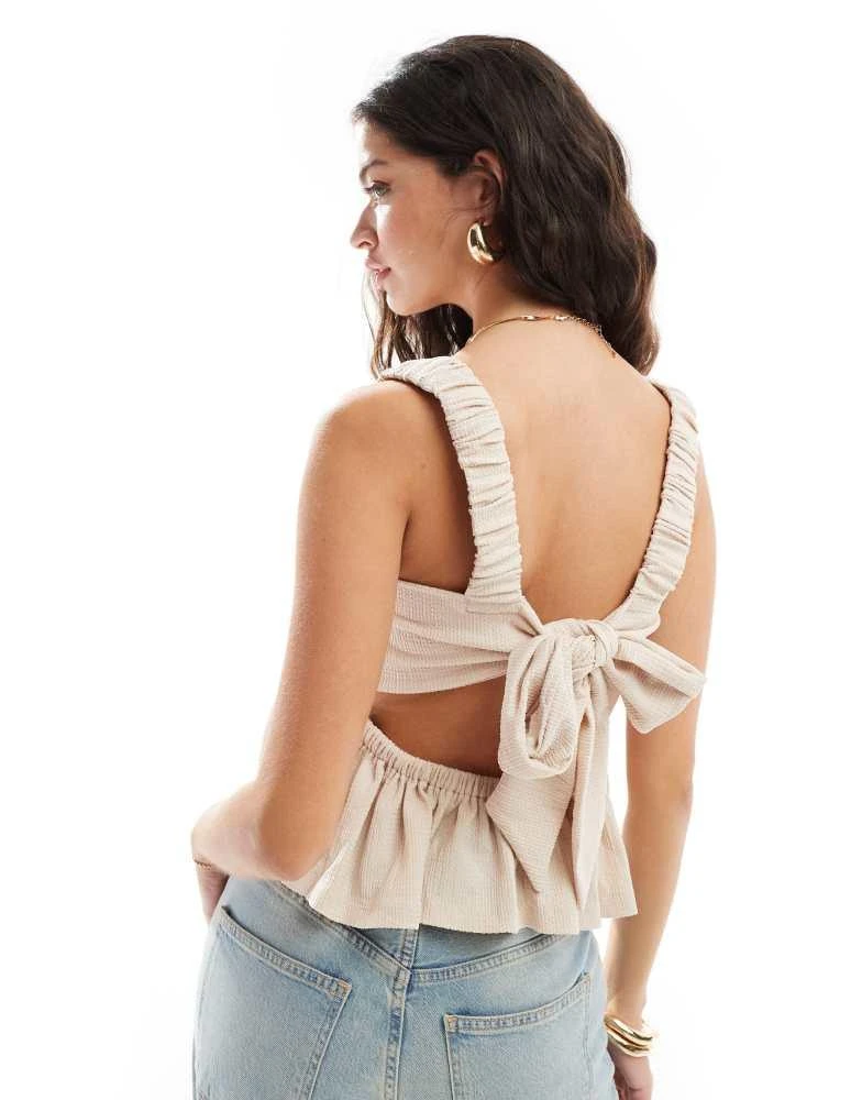 ASOS ASOS DESIGN strappy tie back smock top in stone 1