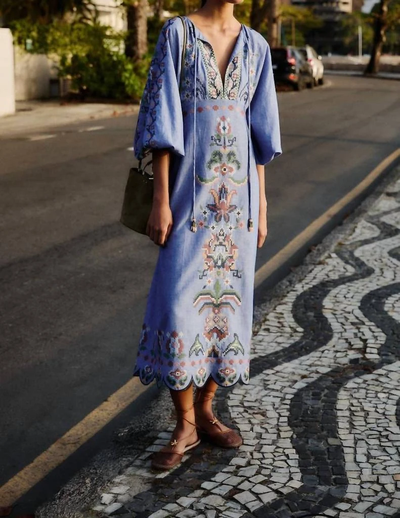 Farm Rio Farm Rio - Embroidery Long Sleeve Midi Dress