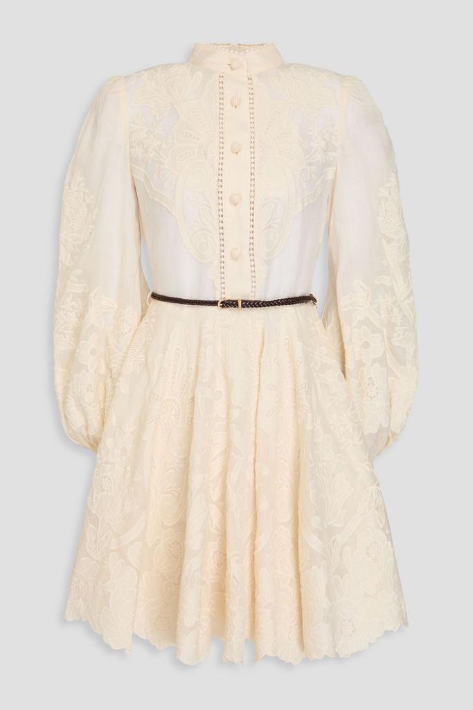 Zimmermann Belted embroidered linen-gauze mini dress