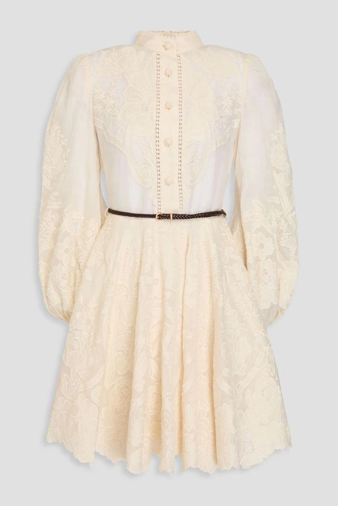 Zimmermann Belted embroidered linen-gauze mini dress 1