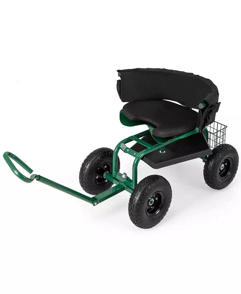 SUGIFT Cushioned Rolling Garden Cart Scooter with Storage Basket and Tool Pouch 3