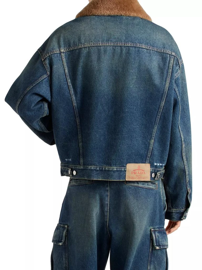 Prada Padded Denim Blouson Jacket with Shearling Collar 3