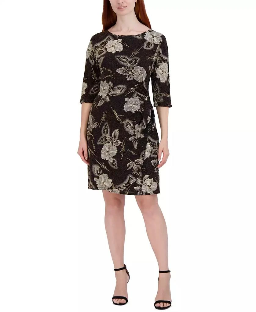 Robbie Bee Plus Size Floral-Print Side-Knot 3/4-Sleeve Sheath Dress 1