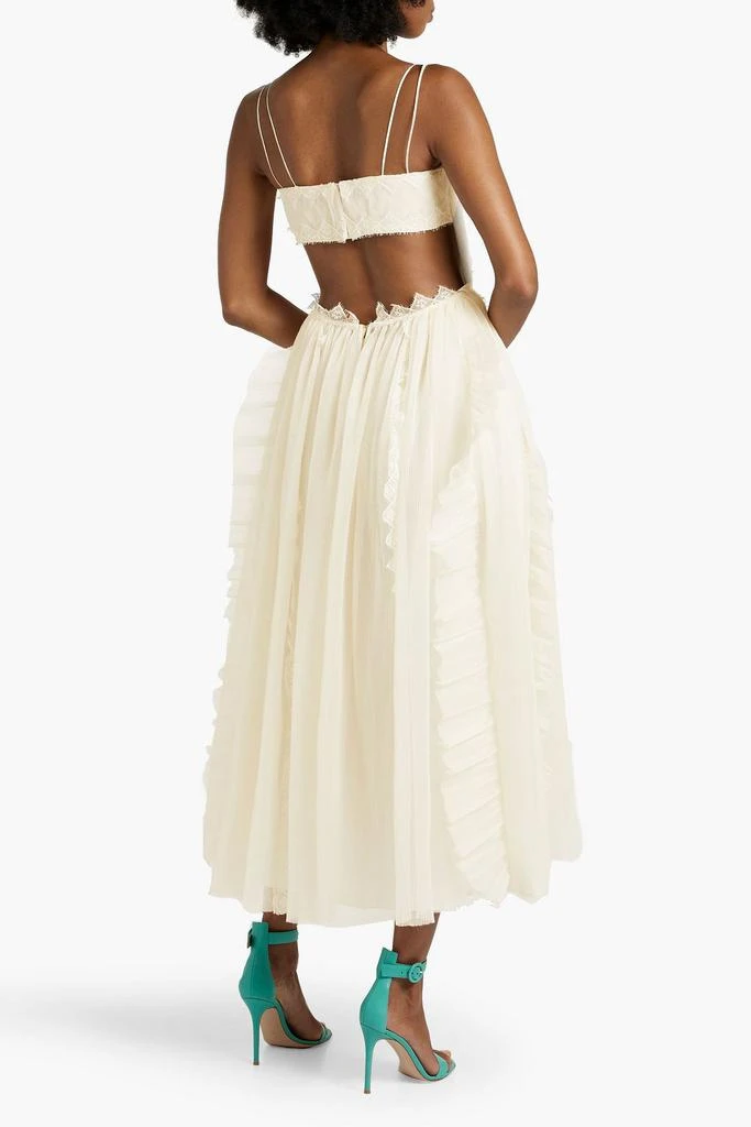 Zuhair Murad Crocheted lace-trimmed ruffled plissé-organza midi dress 3