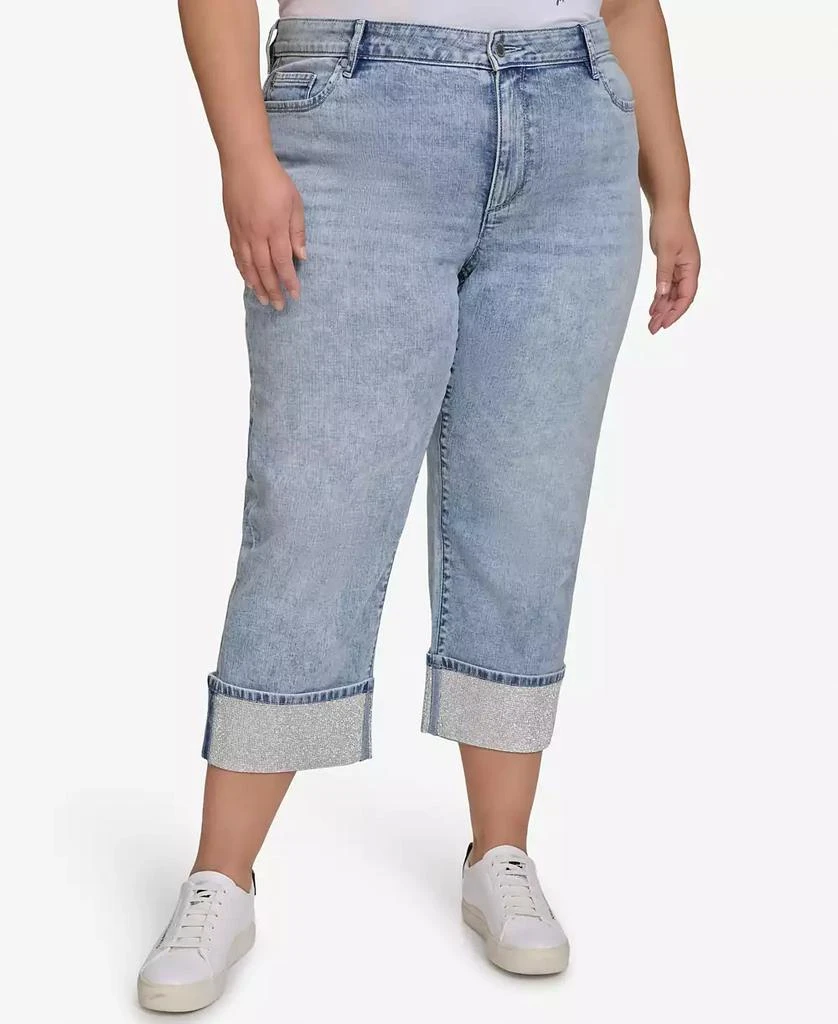 Karl Lagerfeld Paris Plus Size Mid-Rise Crystal Cuffed Jeans, Exclusively at Macy's 1