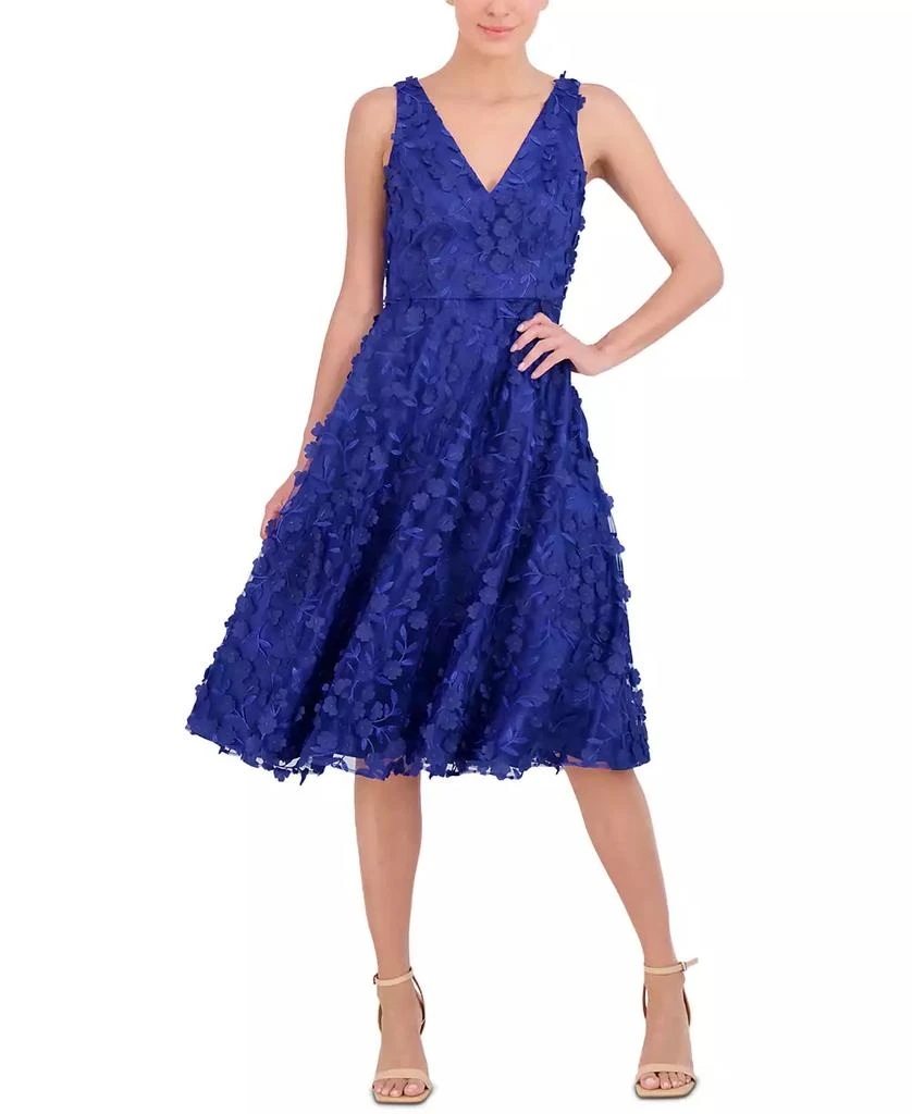 Eliza J Petite 3D Floral V-Neck Sleeveless Midi Dress 1