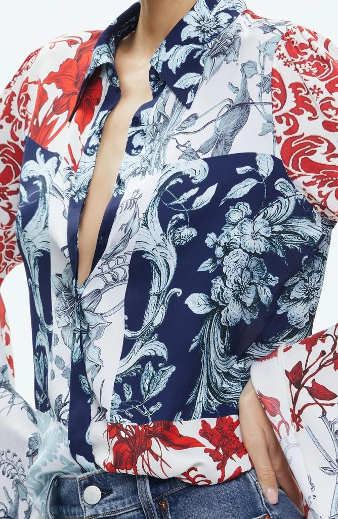Alice + Olivia Willa Mixed Floral Bell Sleeve Satin Top 3