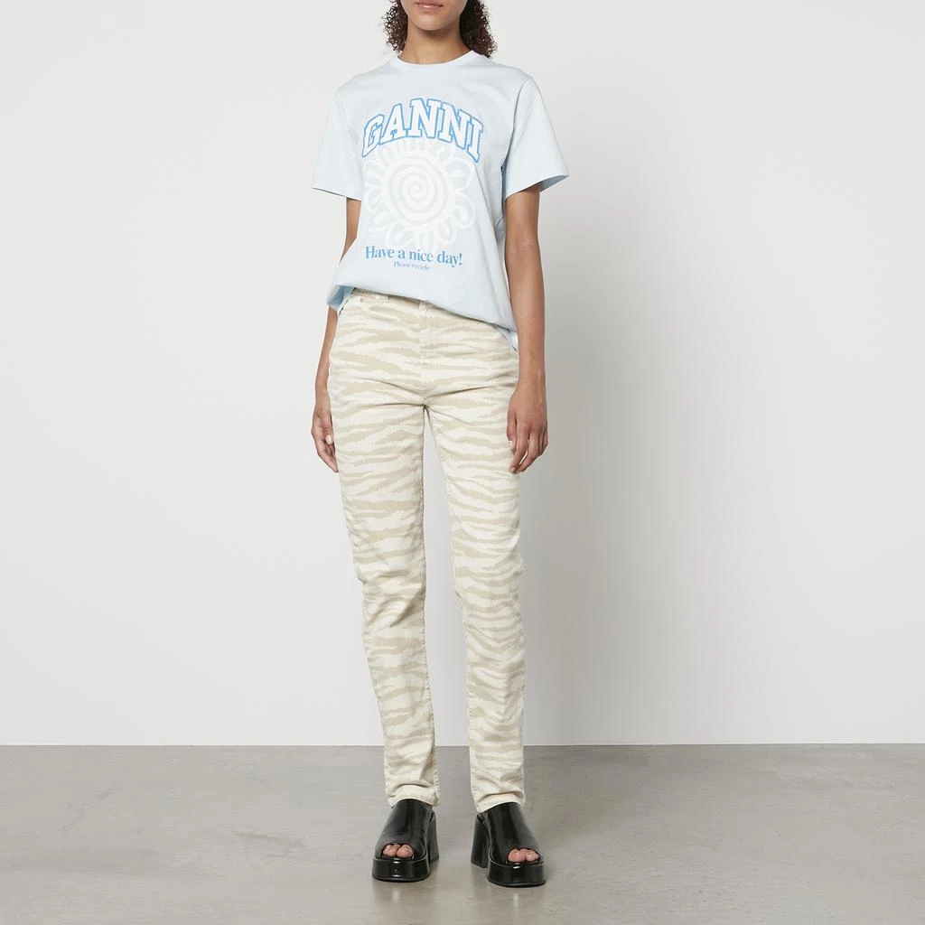 Ganni Swigy Zebra-Print Denim Straight-Leg Jeans 3