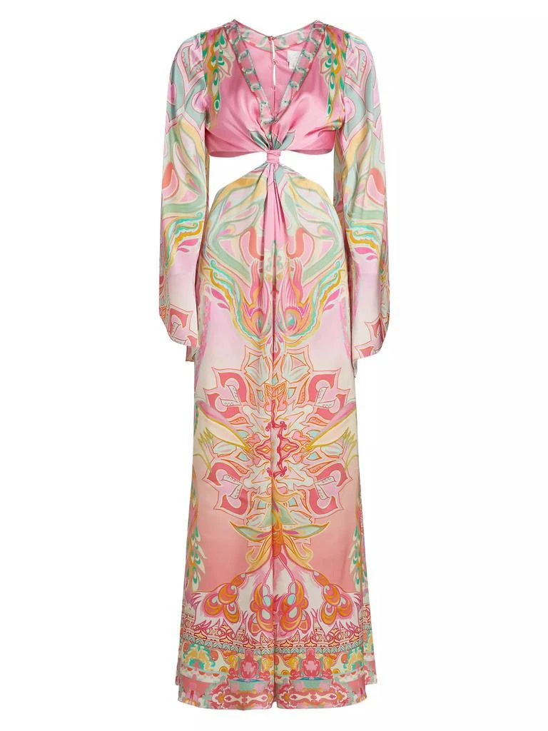chinese dress ladies Floral Print Knotted Cutout Split Long Dress