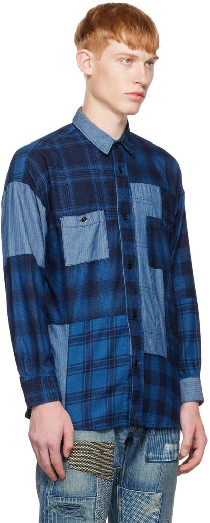FDMTL Blue Plaid Patchwork Shirt