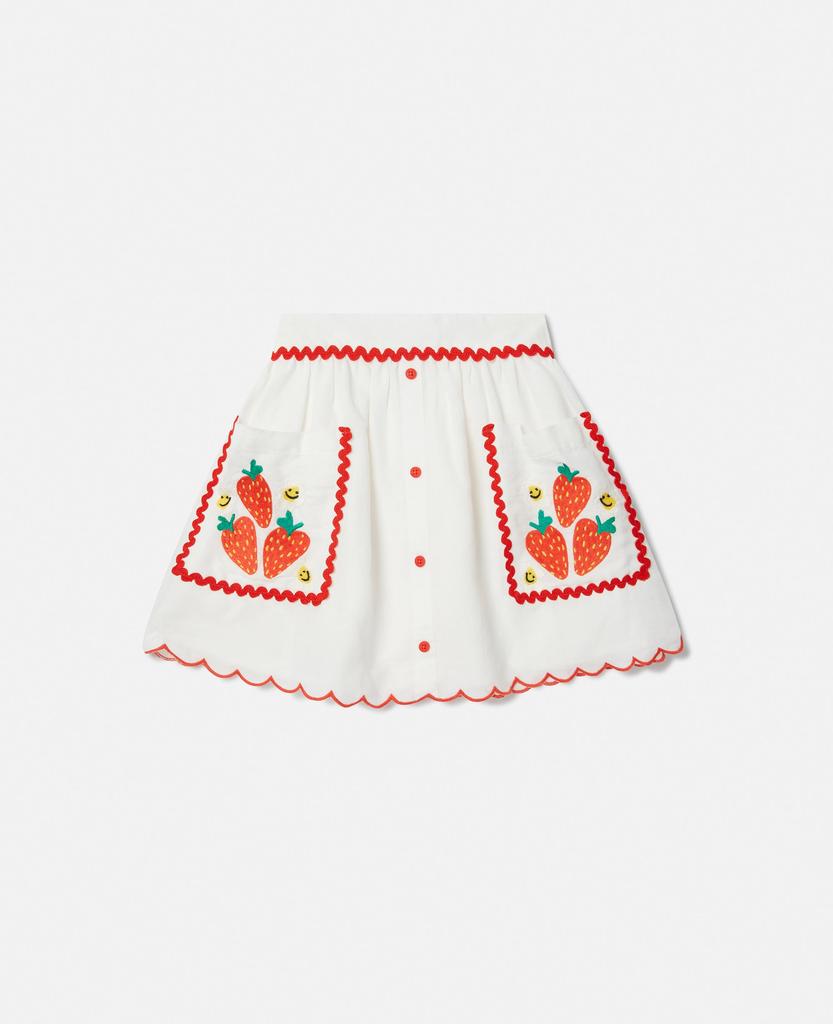 Stella McCartney Stella McCartney - Strawberry Embroidered Scalloped Trim Skirt, Cream/Red, Size: 5