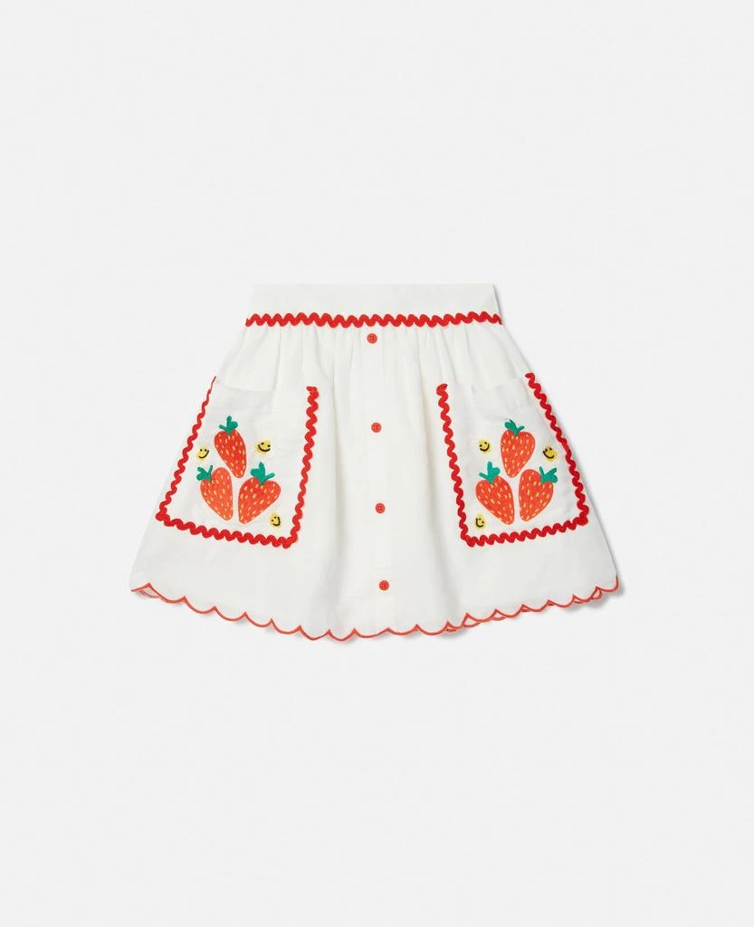 Stella McCartney Stella McCartney - Strawberry Embroidered Scalloped Trim Skirt, Cream/Red, Size: 5 1