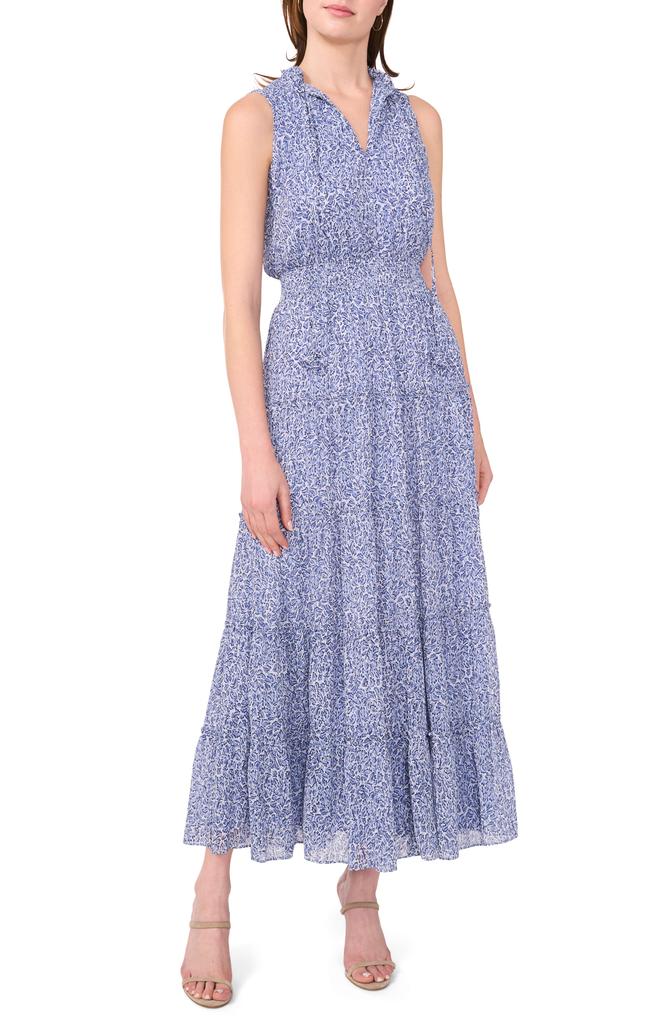 Halogen Tie Neck Sleeveless Tiered Maxi Dress