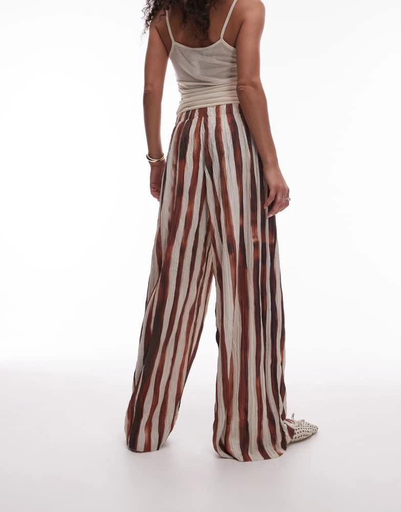 Topshop Topshop stripe crinkle wide leg trousers in brown 3