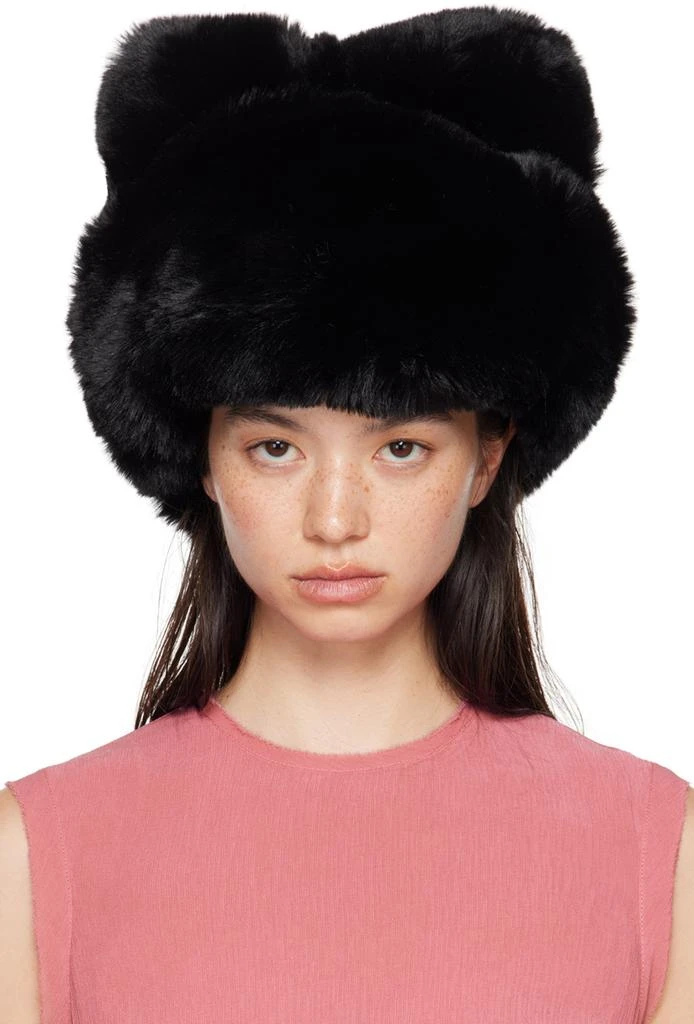 Acne Studios Black Fluffy Bow Faux-fur Hat 1