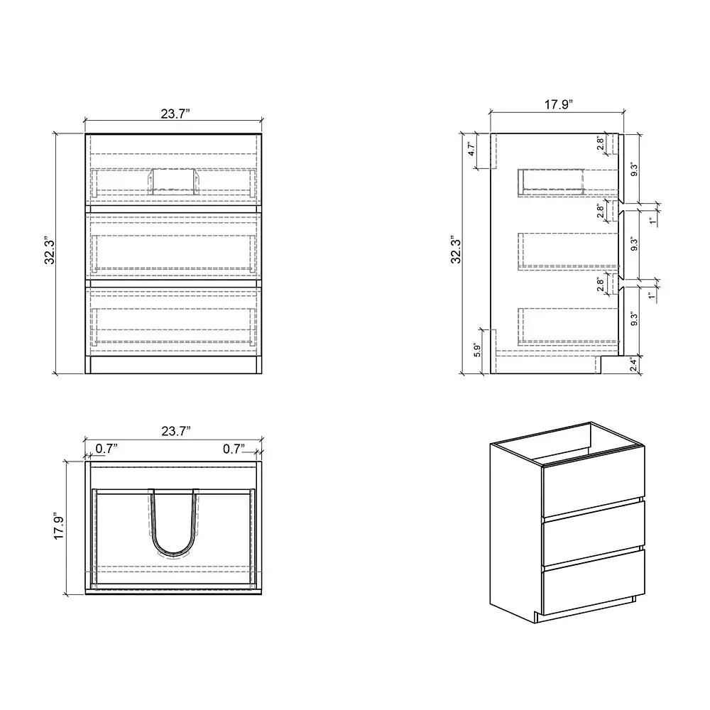 Streamdale Furniture Streamdale 24" Gray Bathroom Vanity with Sink 4