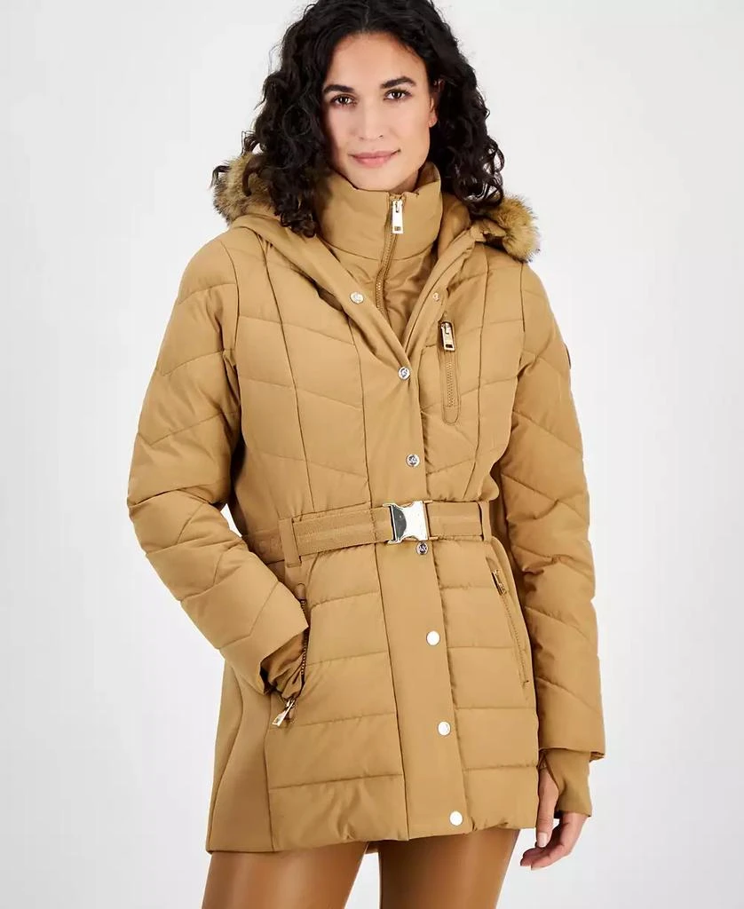 Michael Kors Women's Belted Bibbed Hooded Puffer Coat 4