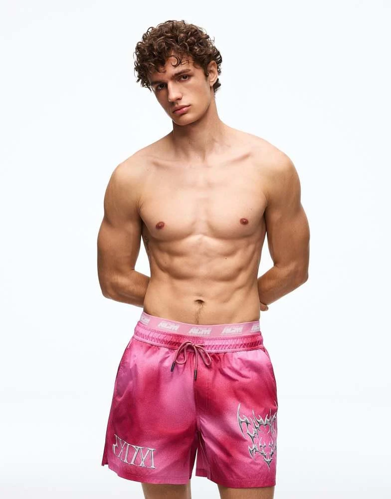 Bershka Bershka Boxy print swimsuit in pink