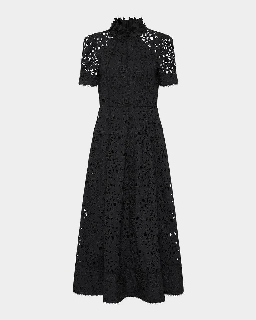 REBECCA VALLANCE Kitsu Mock-Neck Floral Lace Midi Dress 1