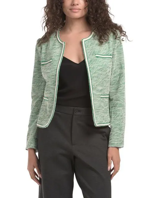 Nanette Lepore Stretch Boucle Knit Jacket With Braided Trim